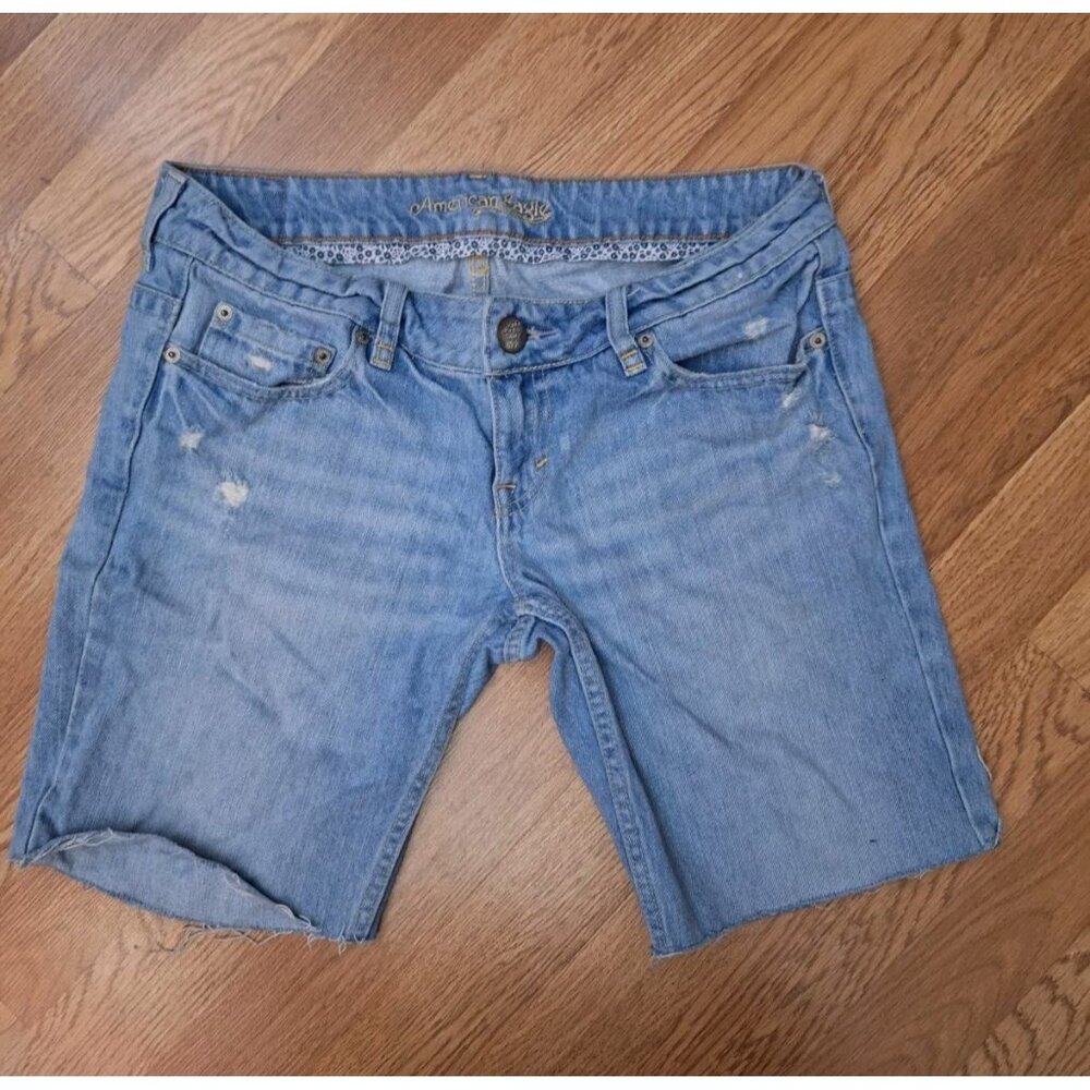 American Eagle AE Women’s Light Blue Cut Off Jean Shorts Raw Hem Denim Size 8